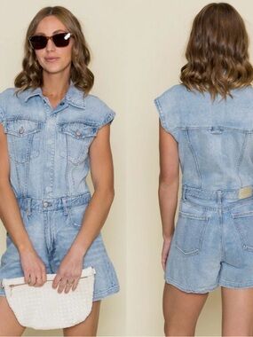 Denim Pistola Lennox Short Romper - Light Blue Women's Jeans size small